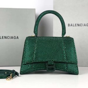 xubag.ru-balenciaga-592833-hourglass-small-top-handle-dark-green-suede-calfskin-with-rhinestones-001