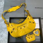 Balenciaga 67130723 Women's Le Cagole Small Shoulder Bag Arena lambskin In Yellow