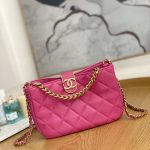 Chanel AS3476 HOBO Handbag Lambskin & Gold-Tone Metal Rose Red