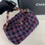 Chanel AS3564 MAXI HOBO BAG Wool Tweed & Gold-Tone Metal Purple