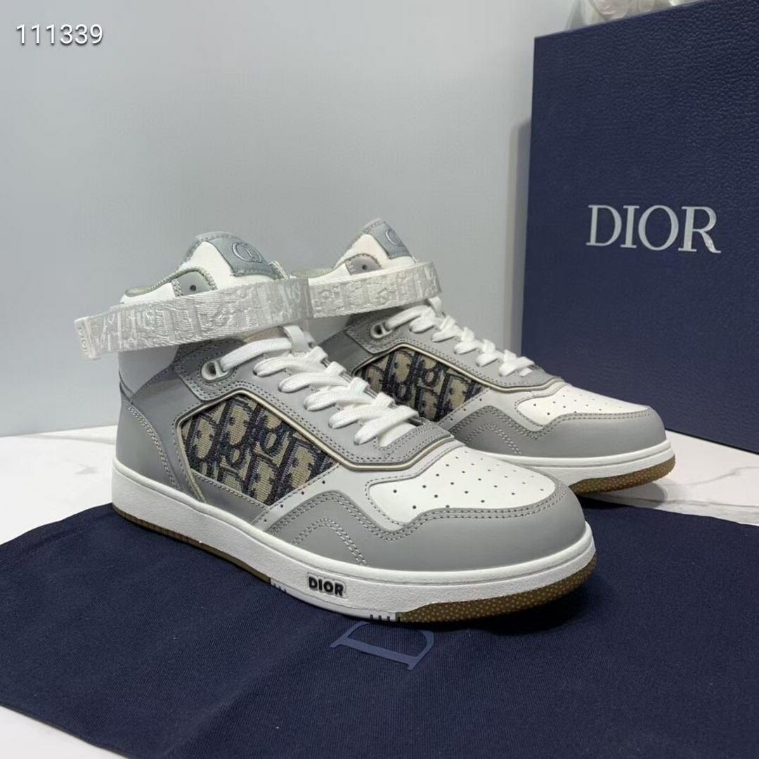 Dior 3SH132 B27 High Top Sneaker Beige Calfskin With Oblique Jacquard - Voguebags