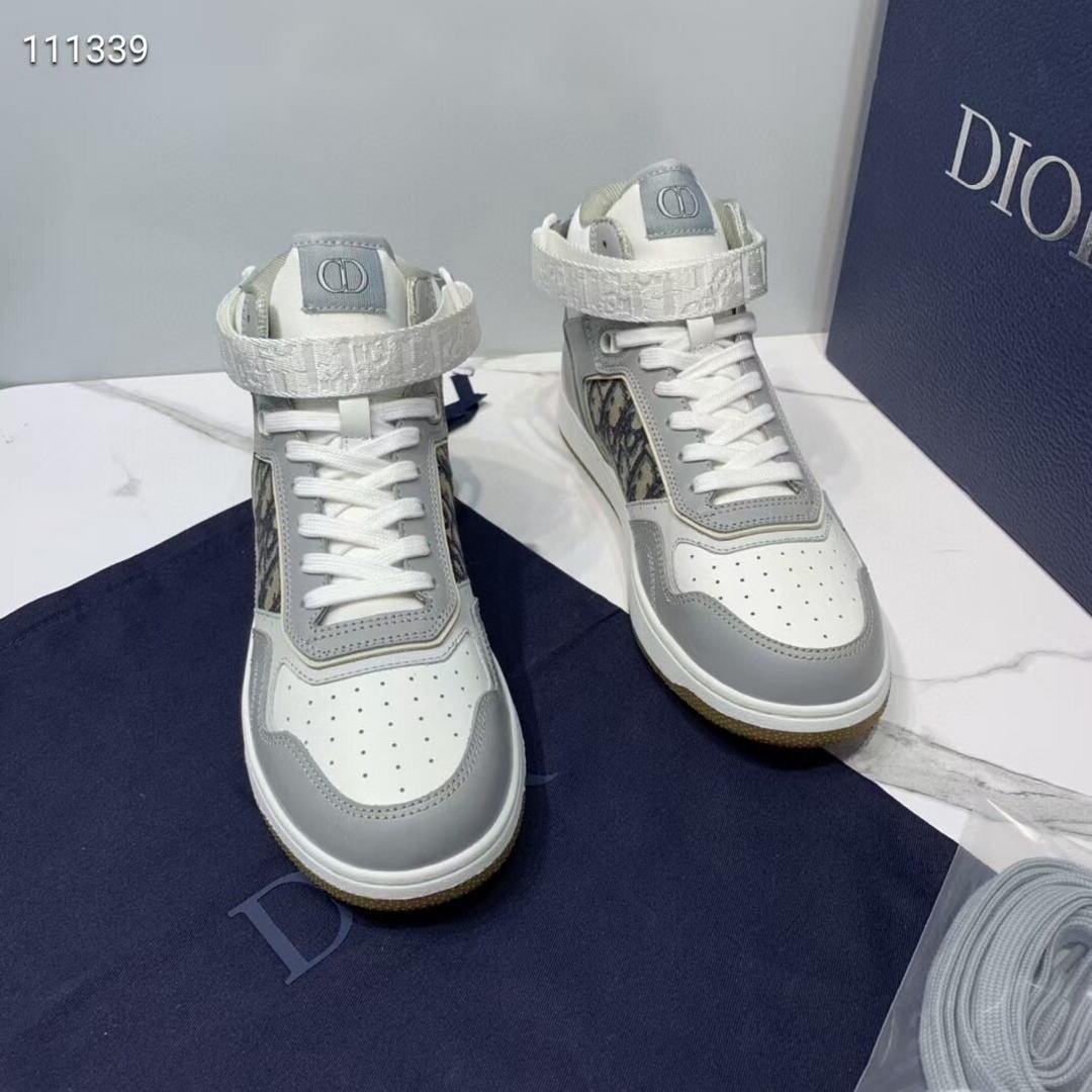 Dior 3SH132 B27 High Top Sneaker Beige Calfskin With Oblique Jacquard - Voguebags