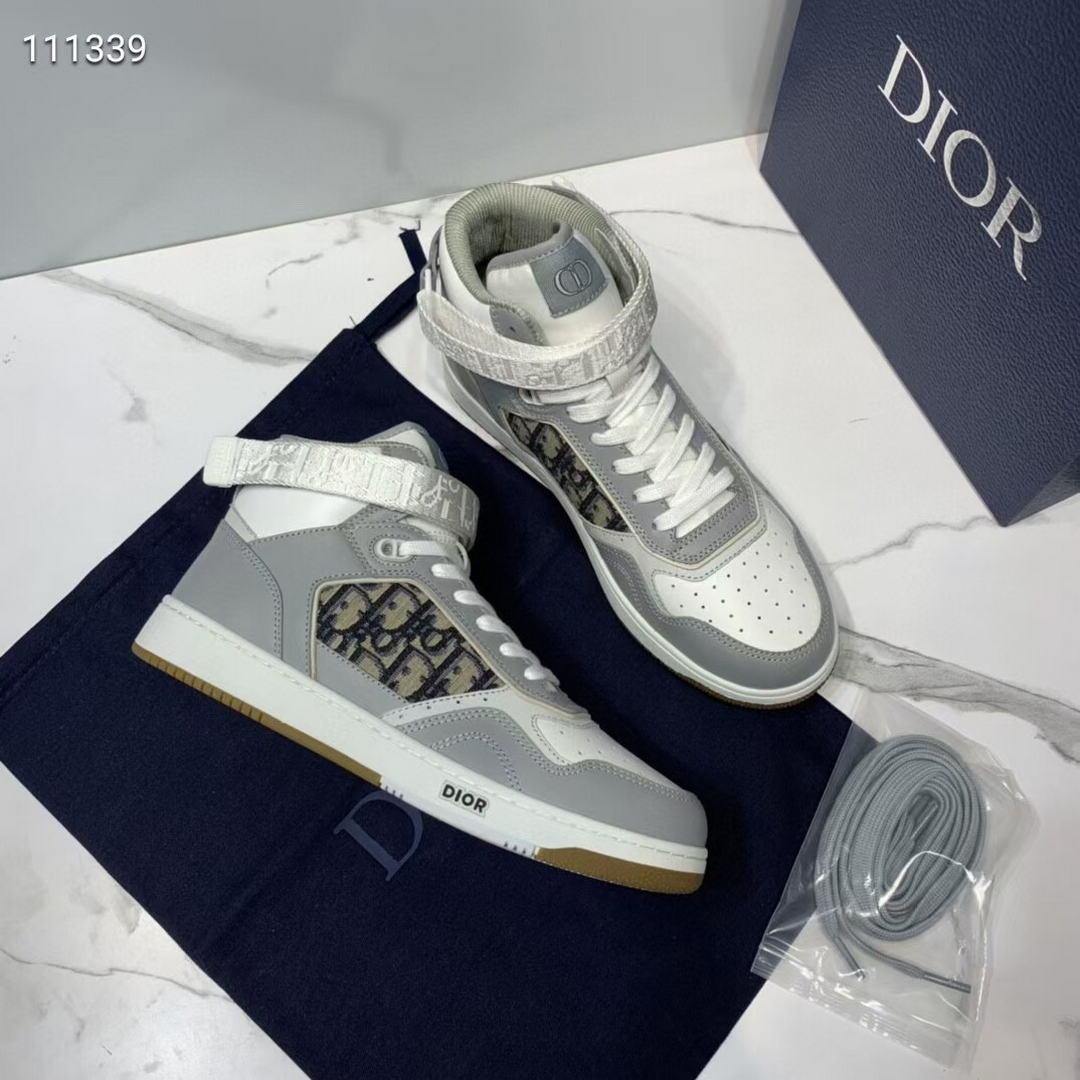 Dior 3SH132 B27 High Top Sneaker Beige Calfskin With Oblique Jacquard - Voguebags