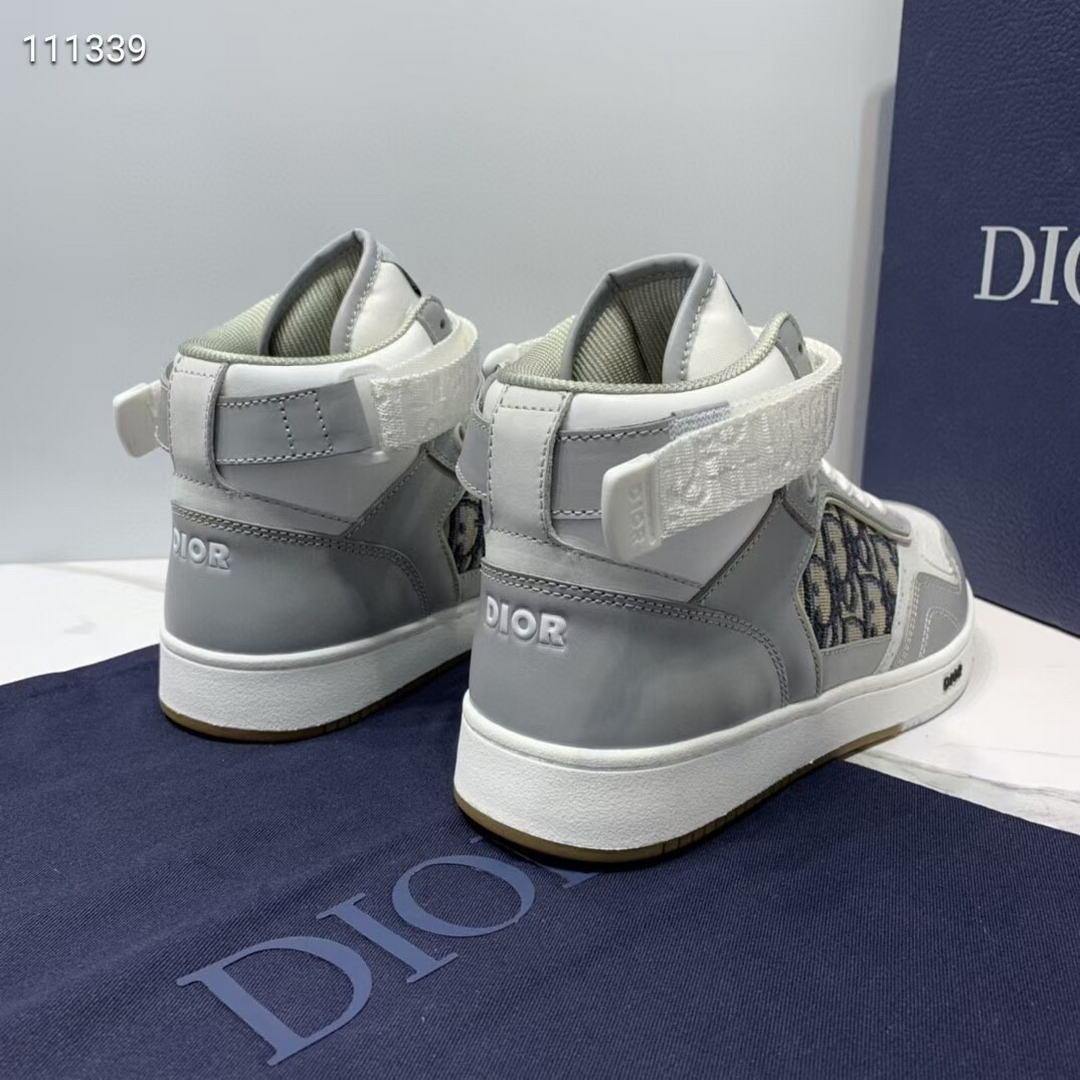 Dior 3SH132 B27 High Top Sneaker Beige Calfskin With Oblique Jacquard - Voguebags