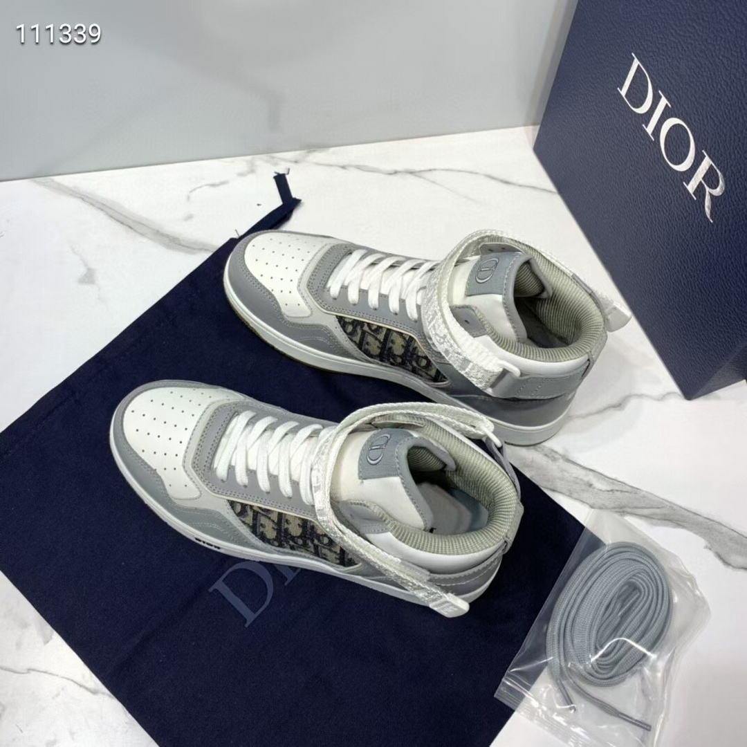 Dior 3SH132 B27 High Top Sneaker Beige Calfskin With Oblique Jacquard - Voguebags