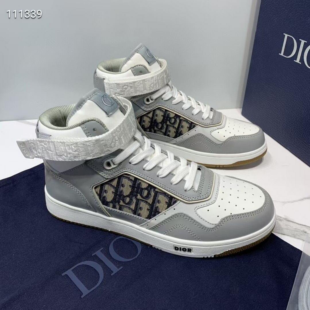 Dior 3SH132 B27 High Top Sneaker Beige Calfskin With Oblique Jacquard - Voguebags