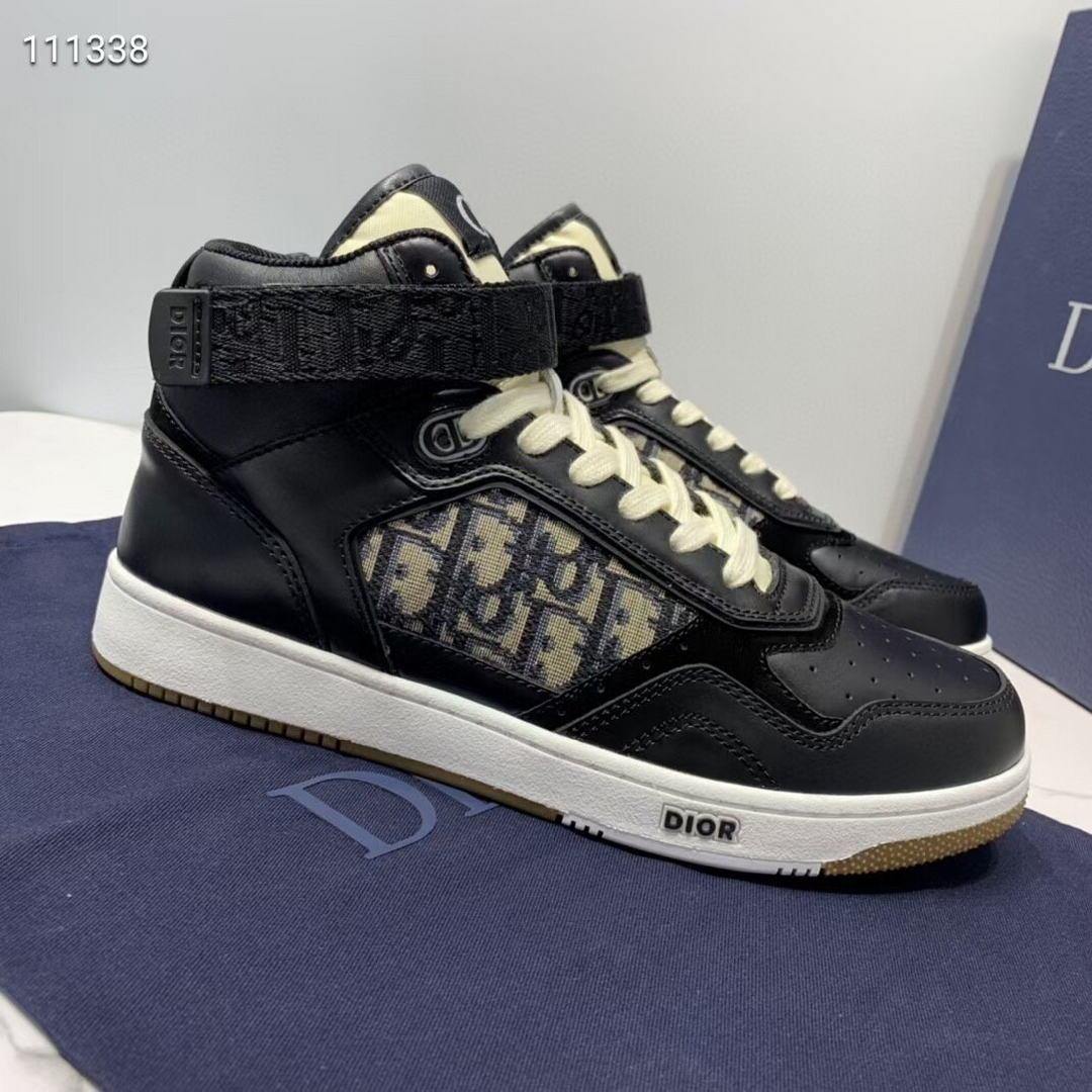 Dior 3SH132 B27 High Top Sneaker Black Calfskin With Oblique Jacquard - Voguebags