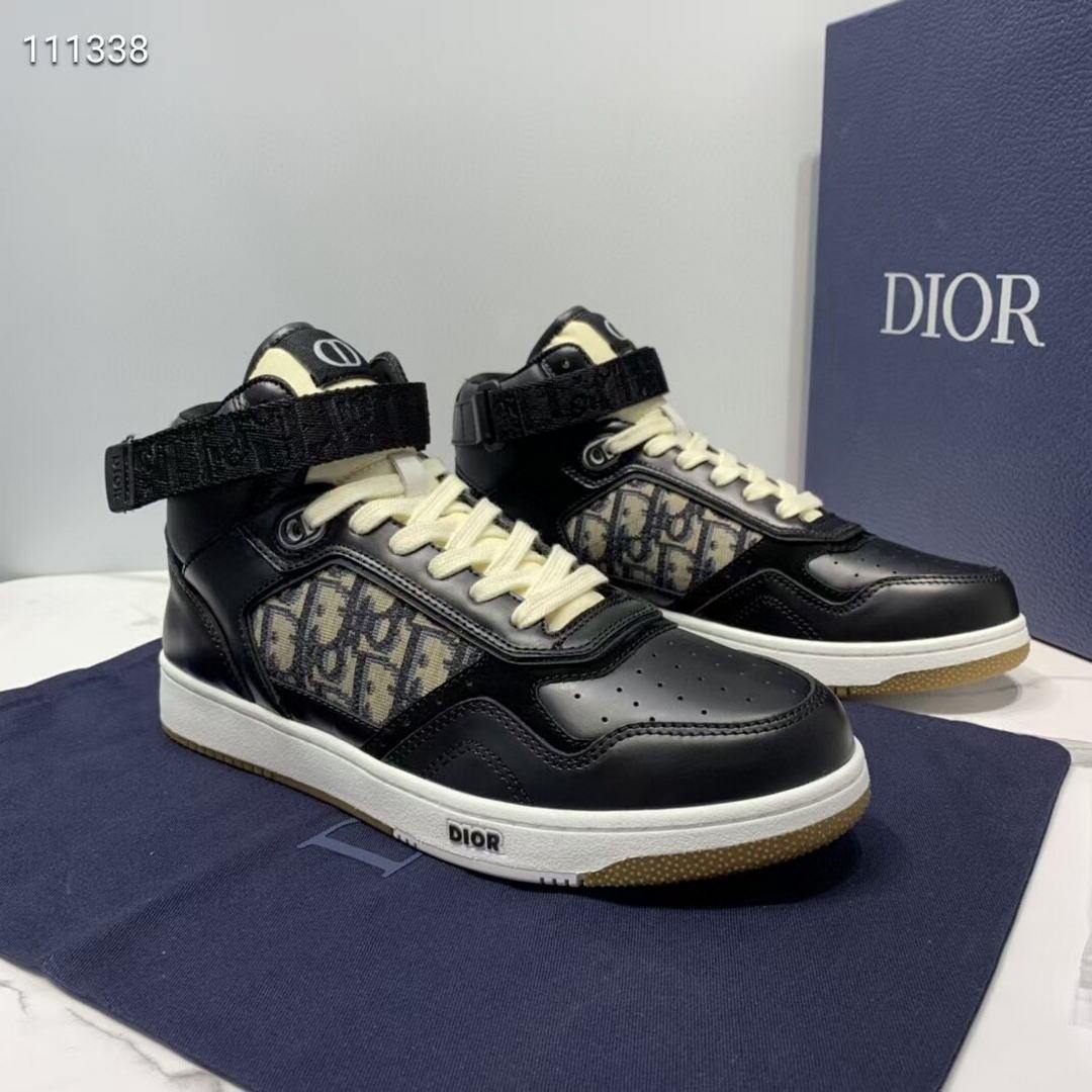 Dior 3SH132 B27 High Top Sneaker Black Calfskin With Oblique Jacquard - Voguebags