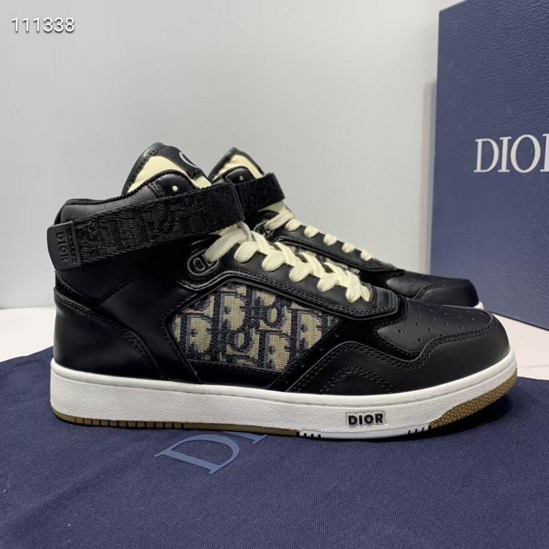 Dior 3SH132 B27 High Top Sneaker Black Calfskin With Oblique Jacquard - Voguebags