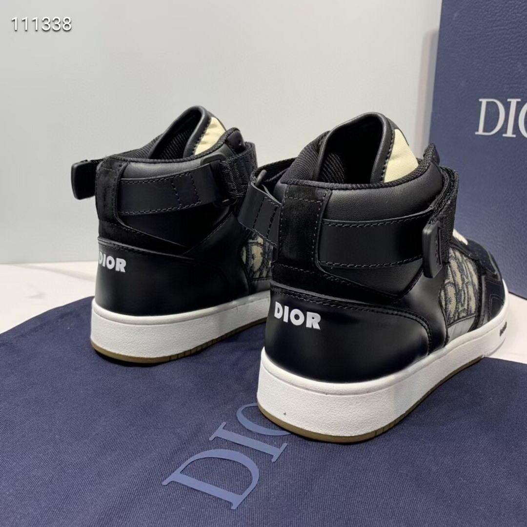 Dior 3SH132 B27 High Top Sneaker Black Calfskin With Oblique Jacquard - Voguebags