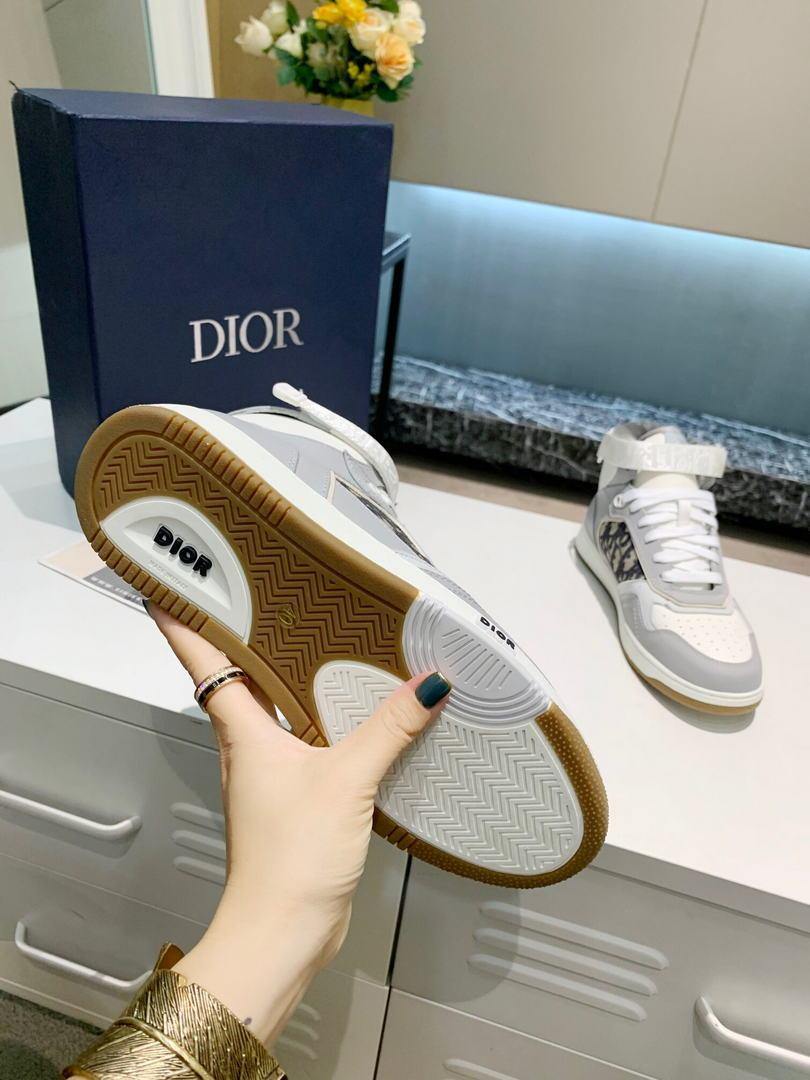 Dior 3SH132 B27 High Top Sneaker Gray and white Calfskin With Oblique Jacquard - Voguebags