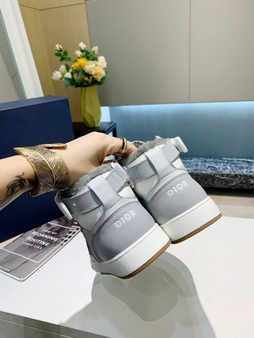 Dior 3SH132 B27 High Top Sneaker Gray and white Calfskin With Oblique Jacquard - Voguebags