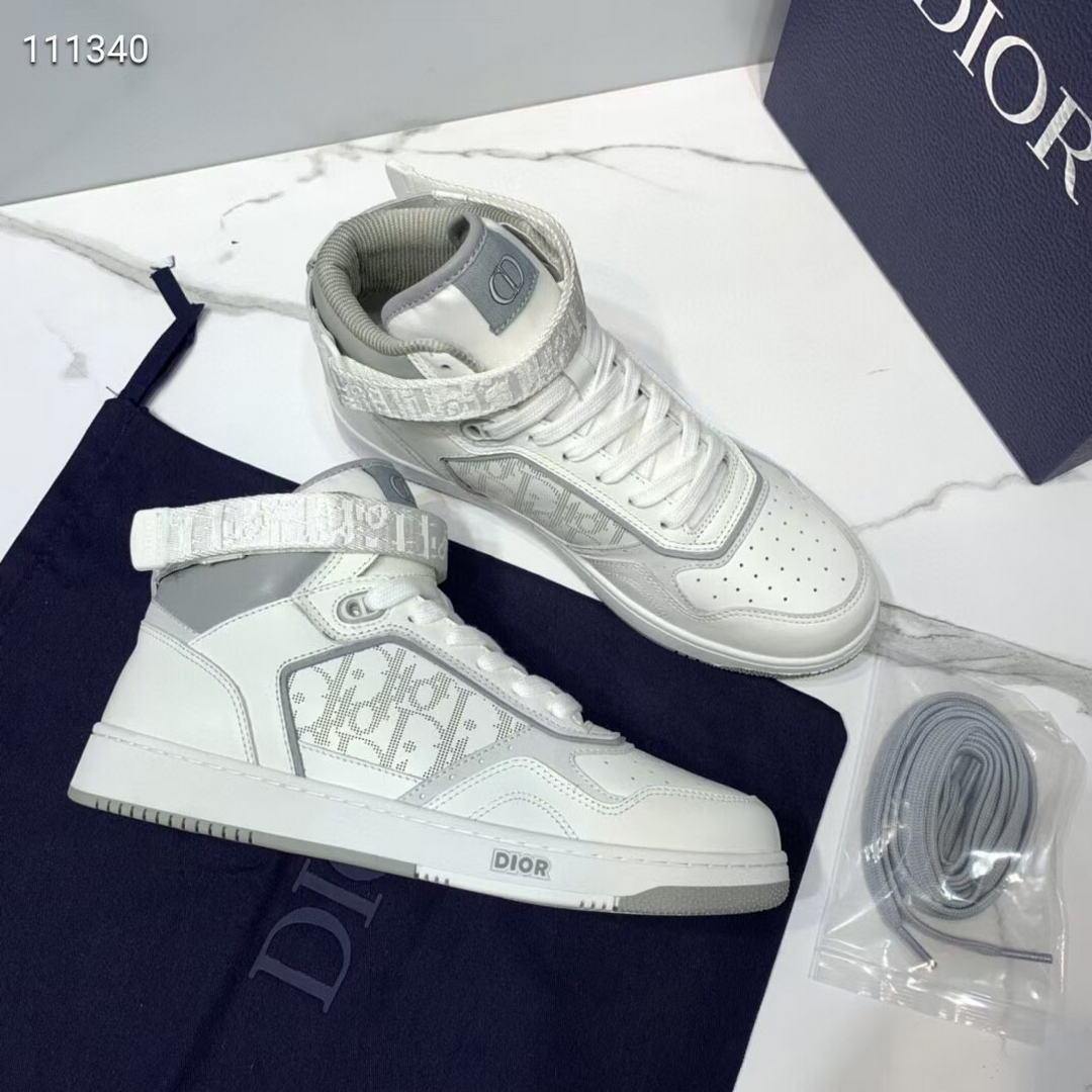 Dior 3SH132 B27 High Top Sneaker White Calfskin With Oblique Jacquard - Voguebags