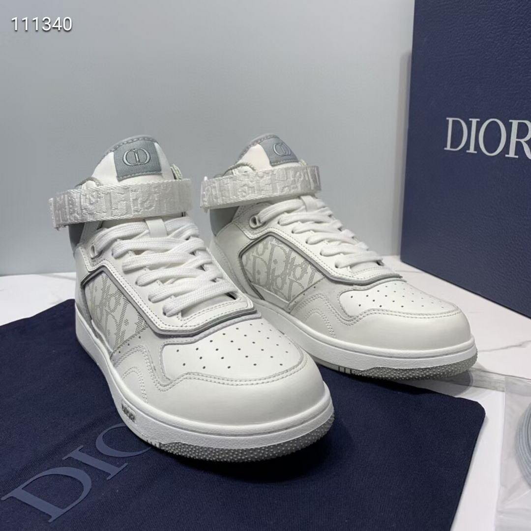 Dior 3SH132 B27 High Top Sneaker White Calfskin With Oblique Jacquard - Voguebags