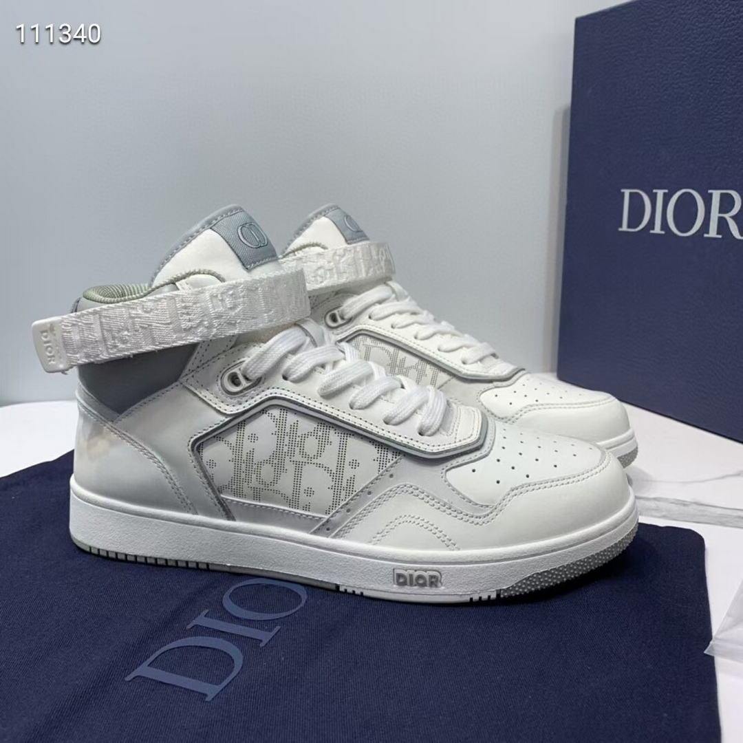 Dior 3SH132 B27 High Top Sneaker White Calfskin With Oblique Jacquard - Voguebags