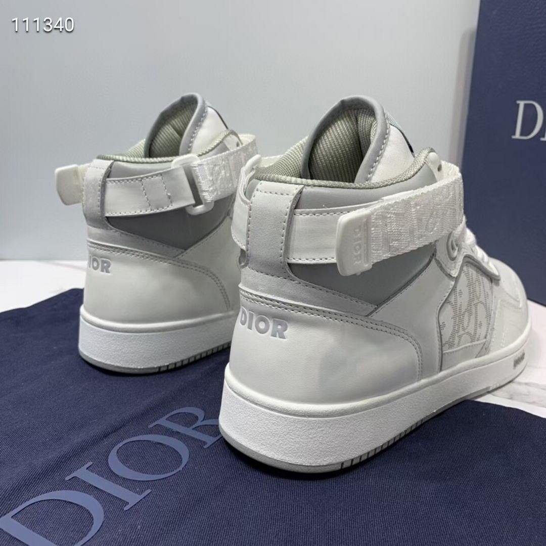 Dior 3SH132 B27 High Top Sneaker White Calfskin With Oblique Jacquard - Voguebags