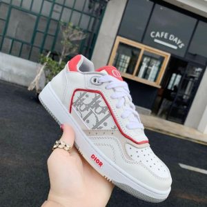 Dior 3SN272 B27 Low Top Sneaker White and Red Smooth Calfskin - Voguebags