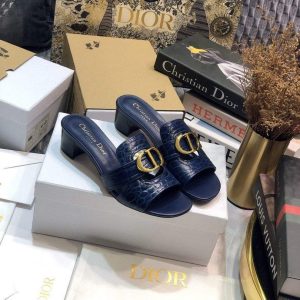 Dior 81177 Diro 30 Montaigne Flat Thong Sandals Calfskin Navy Blue - luxibagsmall