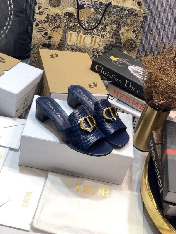 Dior 81177 Diro 30 Montaigne Flat Thong Sandals Calfskin Navy Blue - luxibagsmall