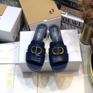 Dior 81177 Diro 30 Montaigne Flat Thong Sandals Calfskin Navy Blue - luxibagsmall