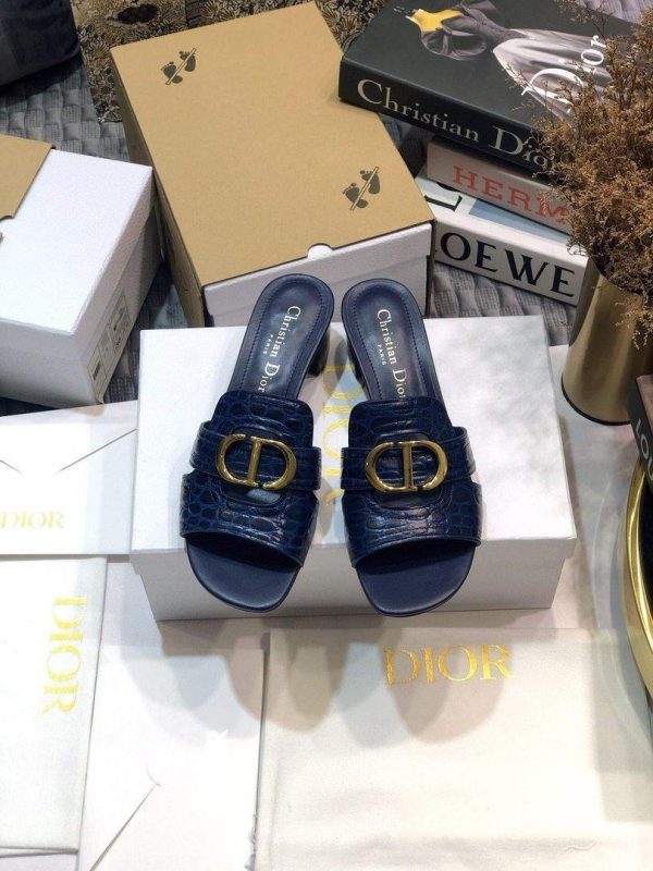 Dior 81177 Diro 30 Montaigne Flat Thong Sandals Calfskin Navy Blue - luxibagsmall