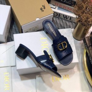 Dior 81177 Diro 30 Montaigne Flat Thong Sandals Calfskin Navy Blue - luxibagsmall