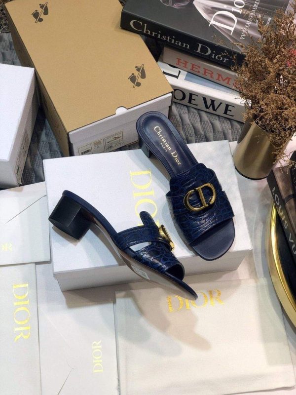 Dior 81177 Diro 30 Montaigne Flat Thong Sandals Calfskin Navy Blue - luxibagsmall