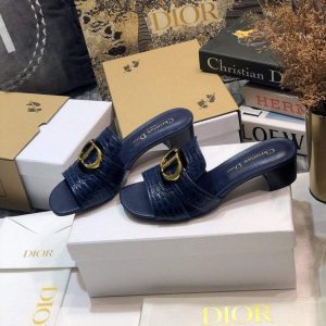 Dior 81177 Diro 30 Montaigne Flat Thong Sandals Calfskin Navy Blue - luxibagsmall