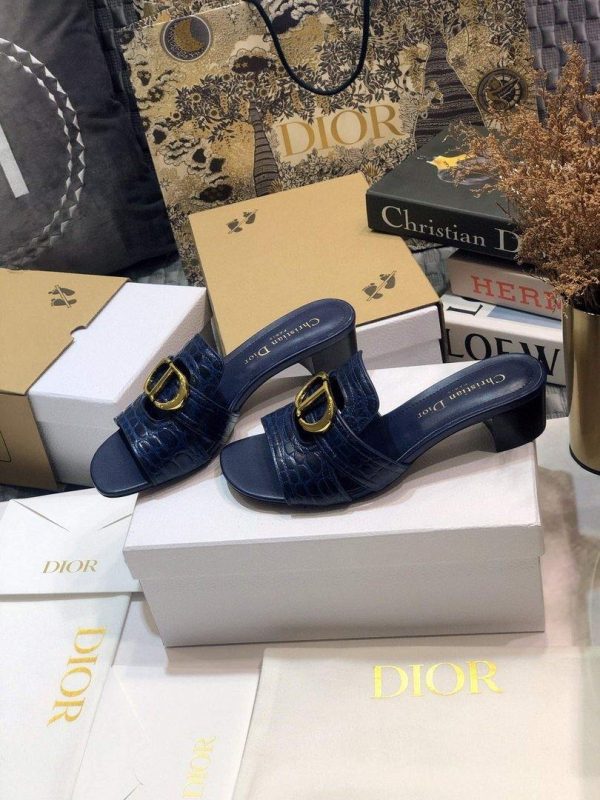 Dior 81177 Diro 30 Montaigne Flat Thong Sandals Calfskin Navy Blue - luxibagsmall