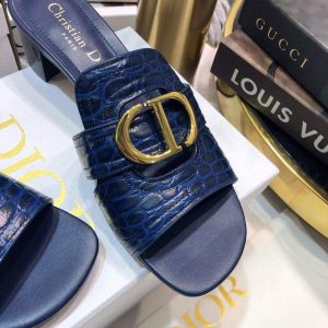 Dior 81177 Diro 30 Montaigne Flat Thong Sandals Calfskin Navy Blue - luxibagsmall