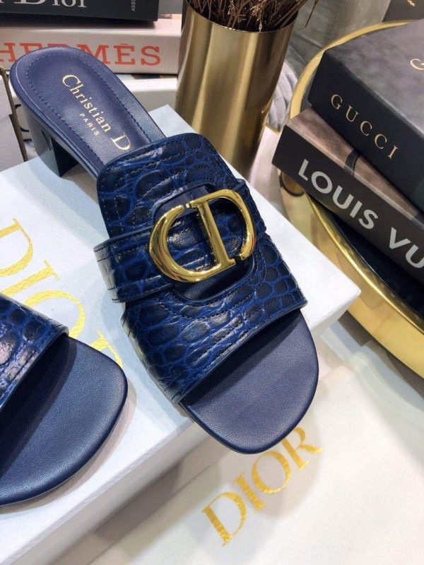 Dior 81177 Diro 30 Montaigne Flat Thong Sandals Calfskin Navy Blue - luxibagsmall