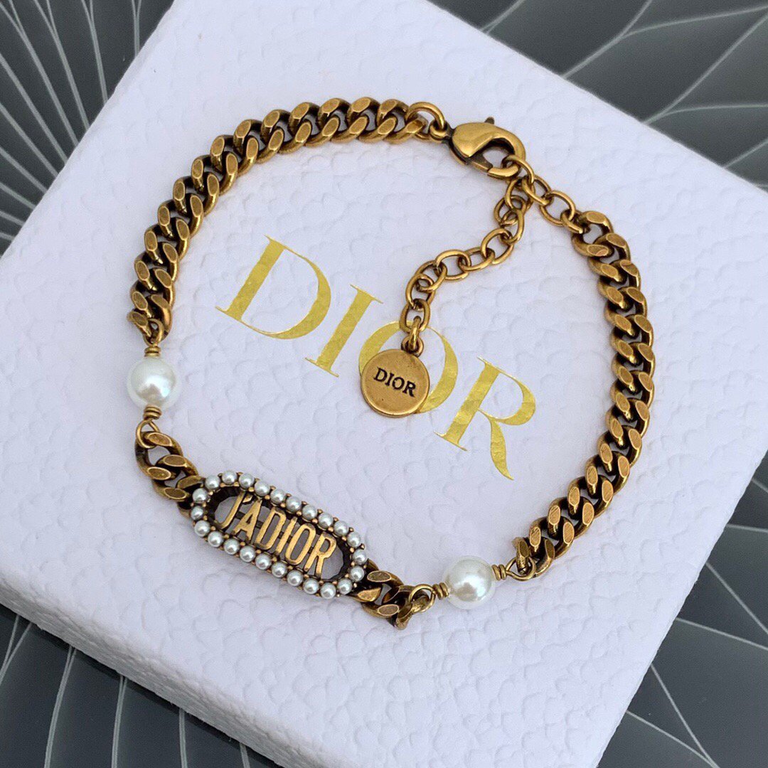 Dior J'ADIOR Bracelet Antique Gold-Finish Metal and White Resin Pearls 20206 - luxibagsmall