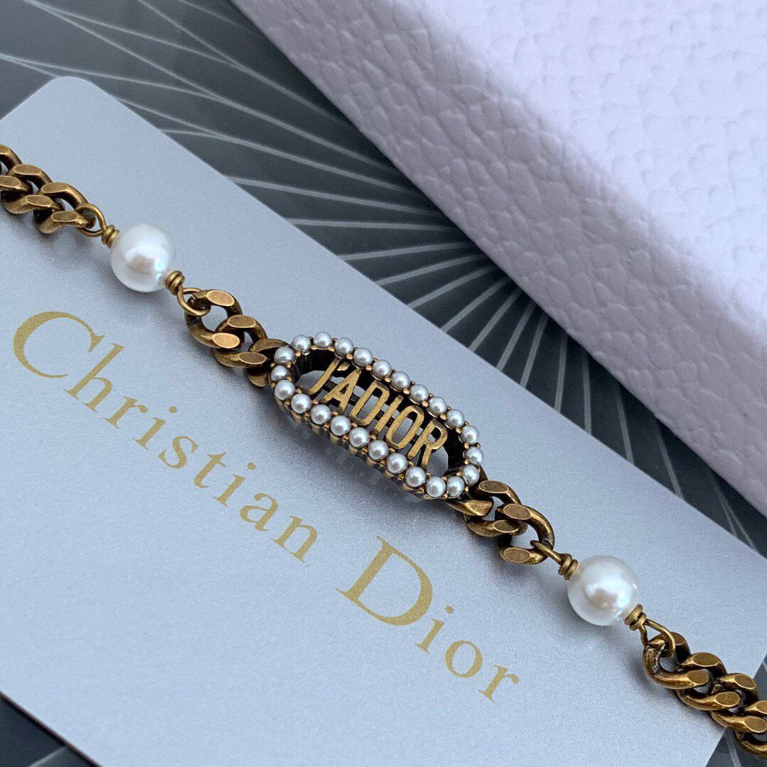 Dior J'ADIOR Bracelet Antique Gold-Finish Metal and White Resin Pearls 20206 - luxibagsmall