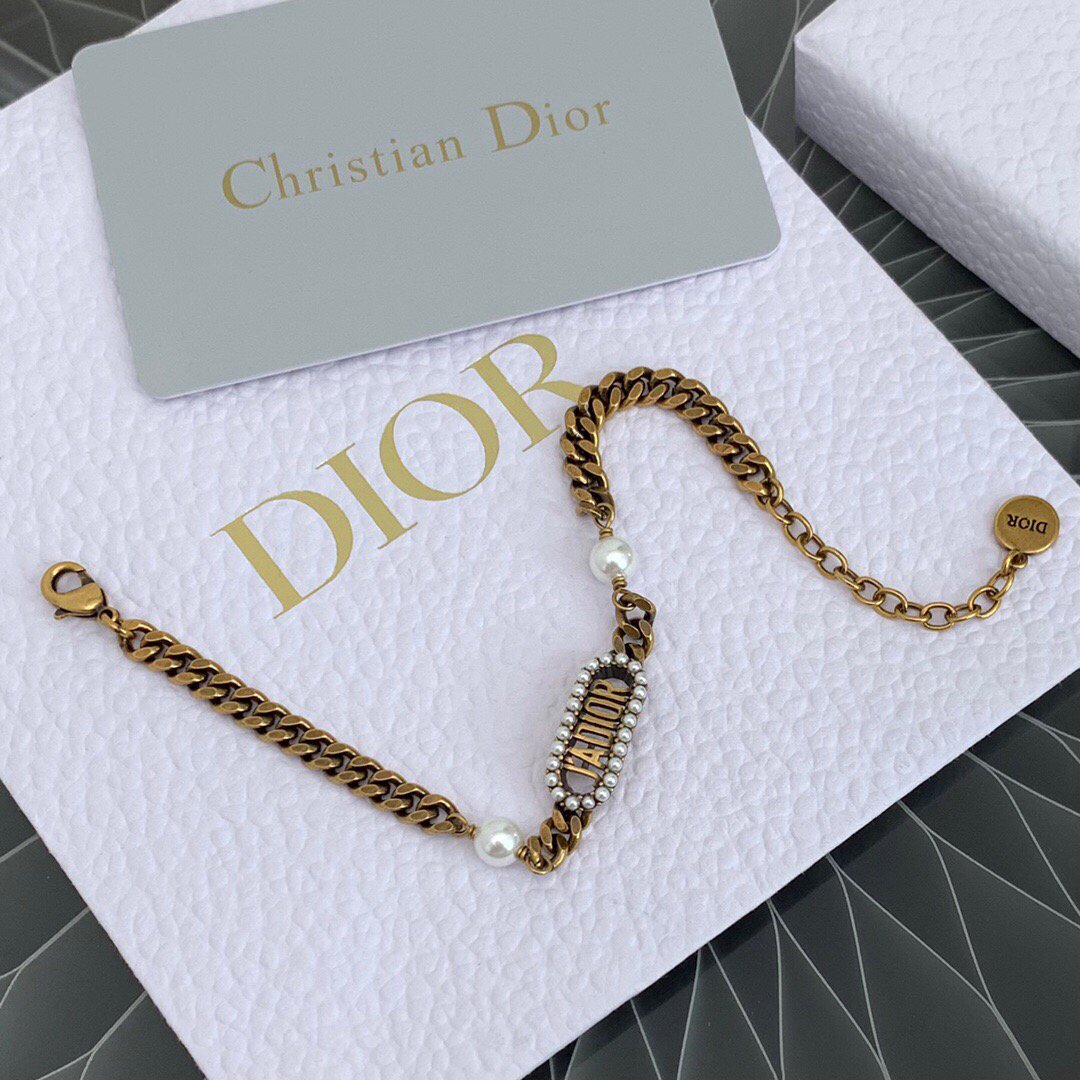 Dior J'ADIOR Bracelet Antique Gold-Finish Metal and White Resin Pearls 20206 - luxibagsmall