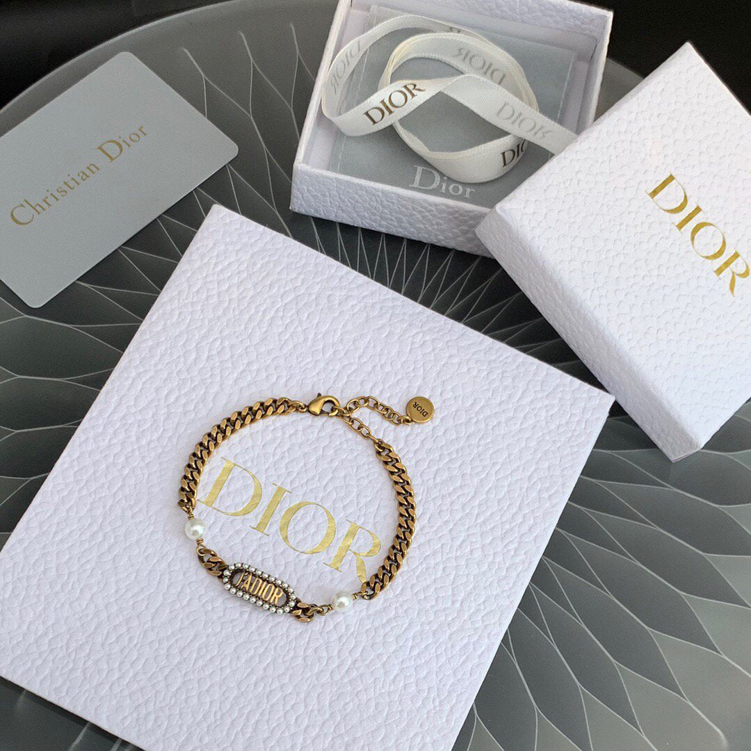 Dior J'ADIOR Bracelet Antique Gold-Finish Metal and White Resin Pearls 20206 - luxibagsmall