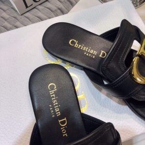 Dior KCQ386 Diro 30 Montaigne Flat Thong Sandals Black Calfskin - luxibagsmall