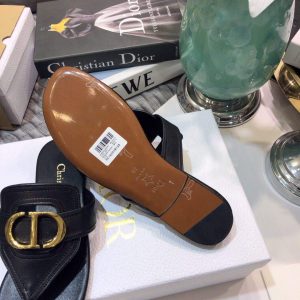 Dior KCQ386 Diro 30 Montaigne Flat Thong Sandals Black Calfskin - luxibagsmall