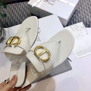 Dior KCQ386 Diro 30 Montaigne Flat Thong Sandals Calfskin White - luxibagsmall