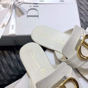 Dior KCQ386 Diro 30 Montaigne Flat Thong Sandals Calfskin White - luxibagsmall