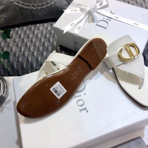 Dior KCQ386 Diro 30 Montaigne Flat Thong Sandals Calfskin White - luxibagsmall