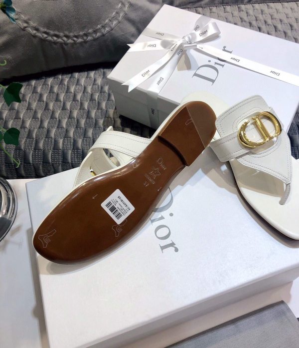 Dior KCQ386 Diro 30 Montaigne Flat Thong Sandals Calfskin White - luxibagsmall