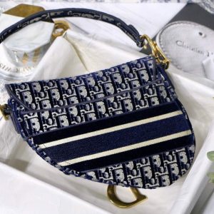 Dior M0446 Dior Saddle Bag Blue Dior Oblique Embroidery - luxibagsmall