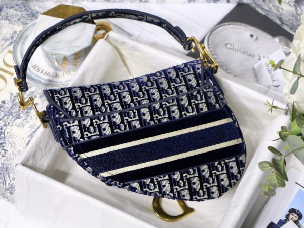 Dior M0446 Dior Saddle Bag Blue Dior Oblique Embroidery - luxibagsmall