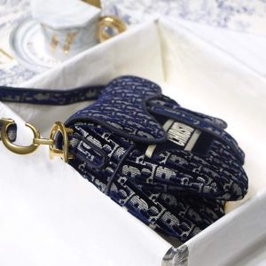 Dior M0446 Dior Saddle Bag Blue Dior Oblique Embroidery - luxibagsmall