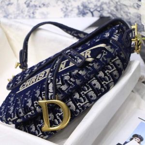 Dior M0446 Dior Saddle Bag Blue Dior Oblique Embroidery - luxibagsmall