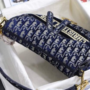 Dior M0446 Dior Saddle Bag Blue Dior Oblique Embroidery - luxibagsmall