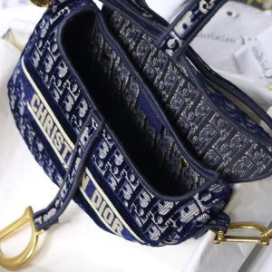 Dior M0446 Dior Saddle Bag Blue Dior Oblique Embroidery - luxibagsmall