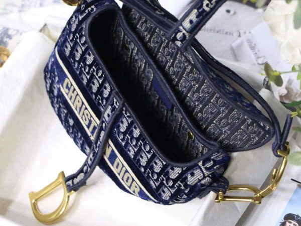 Dior M0446 Dior Saddle Bag Blue Dior Oblique Embroidery - luxibagsmall