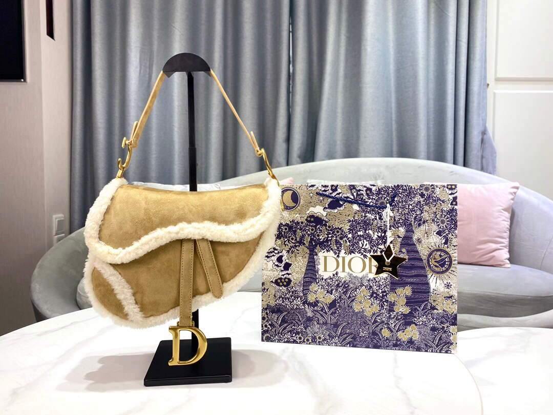 Dior M0446 Dior Saddle Bag Camel Colored Shearling - Voguebags