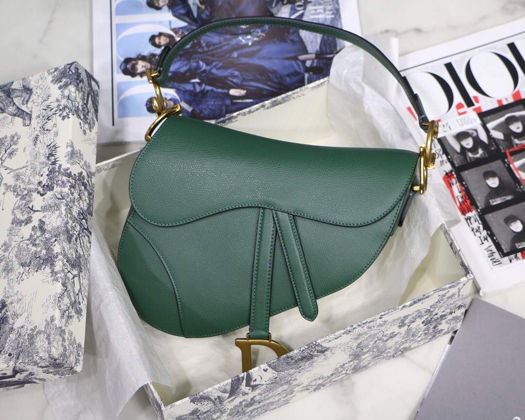 Dior M0446 Dior Saddle Bag M0447 Green Grained Calfskin - luxibagsmall